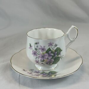 Royal Dover February Violets Teacup Saucer Bone China England Cottagecore Flower